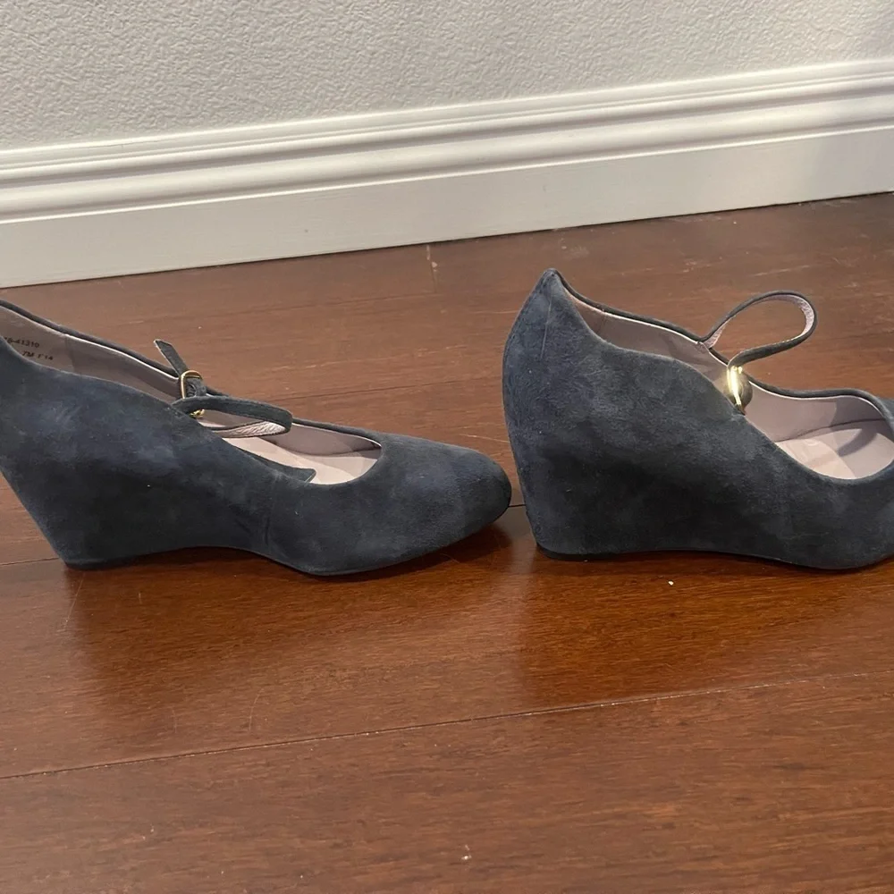 guc johnston & murphy Women's Suede Wedge Shoes - Dark Blue 7